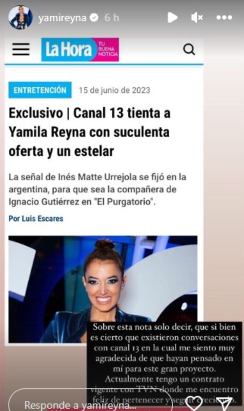 Historia de Instagram de Yamila Reyna