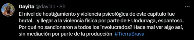 Comentario sobre pelea de Angélica Sepúlveda y Fran Undurraga en "Tierra Brava