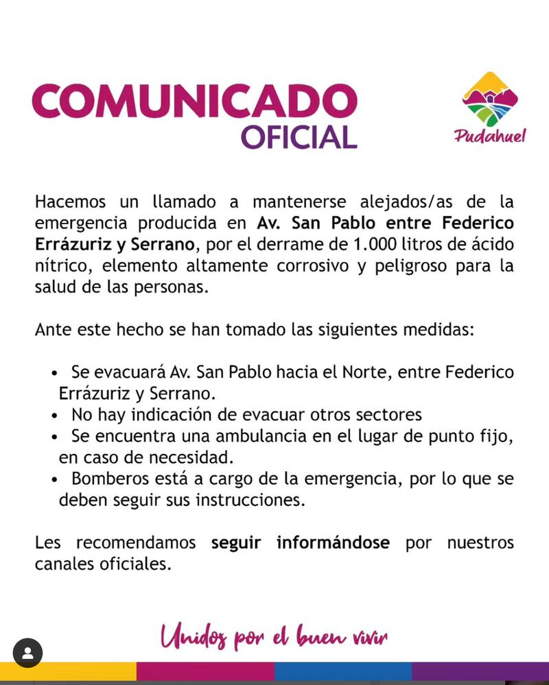 Comunicado municipalidad de Pudahuel | Captura: Instagram