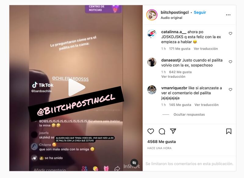 Comentarios live de ex de Pailita | Captura: Instagram