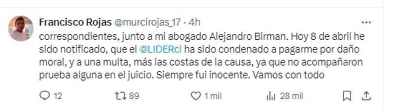 El retirado futbolista confirmó en sus redes sociales el dictamen de la justicia respecto de la acusación de hurto en su contra.