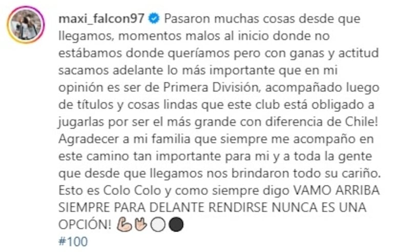 El defensor hizo la provocadora publicación en su cuenta de Instagram.