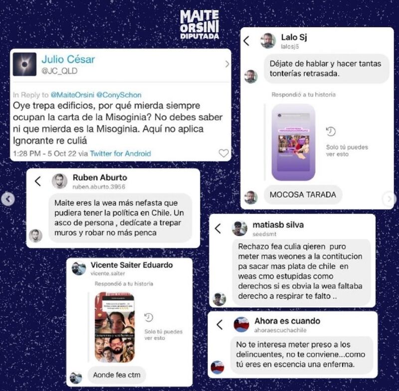 La diputada Maite Orsini (RD) mostró los mensajes de odio recibidos en sus redes sociales.