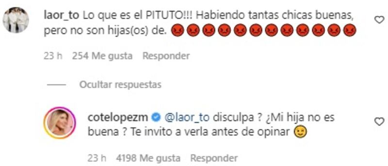 María José "Cote" López respondió a una usuaria que criticó la convocatoria de su hija a la selección chilena femenina.