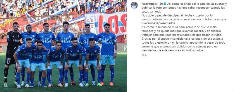 El delantero argentino escribió una sentida publicación a los hinchas de la UC luego de la nueva derrota del equipo estudiantil en el torneo nacional.