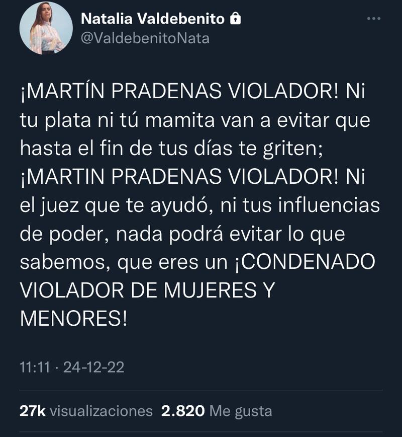 Tweet de Natalia Valdebenito